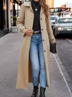 Imagem do Trench coat de Natal para mulheres, casaco de manga comprida com botões, lapela solta, roupas ao ar livre, moda, outono e inverno, 2024