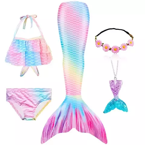 Novas crianças a pequena sereia caudas crianças memaid maiô biquíni traje de halloween feminino pode adicionar monofin para piscina