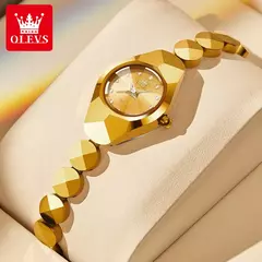 OLEVS Relógio Quartz para Mulheres, Espelho Rhombic, Relógio de Pulso Feminino Impermeável, Tungsten Steel Strap, Luxo, Original, 7007