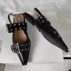 Sandálias femininas de dedo apontado, calçados rasos, Slingbacks, sapatos femi - loja online