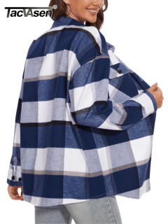 TACVASEN-Casual flanela xadrez camisas para as mulheres, manga comprida, botão para baixo, caminhadas ao ar livre blusa, 2 bolsos no peito, soltas ajuste algodão tops na internet