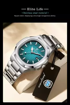 Poedagar-Relógio Quartz Masculino de Luxo, Relógio de Negócios Impermeável, Relógio Masculino, Data Luminosa, Aço Inoxidável, Quadrado, Novo, 2022