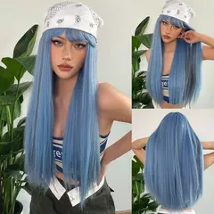 Perucas sintéticas longas e retas brancas com franja helloween cosplay peruca de cabelo para mulheres festa diária fibra natural resistente ao calor
