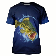 Bass atum pesca azul camuflagem manga curta camisa forrada de pesca de secagem rápida absorvente de suor confortável coágulo de pesca esportiva