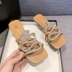 Chinelos femininos de cristal Roma, chinelos planos, sandálias confortáveis, festa casual ao ar livre, moda verão, bling - comprar online