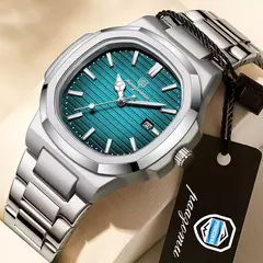 Poedagar-Relógio Quartz Masculino de Luxo, Relógio de Negócios Impermeável, Relógio Masculino, Data Luminosa, Aço Inoxidável, Quadrado, Novo, 2022 - loja online