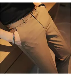 Calça casual slim-fit masculina, fato formal, monocromático, cintura ajustável, festa social, moda empresarial, novo, outono, 2022, 38-28 - loja online