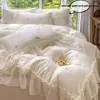 Elegante Rosa Bordado Bedding Set, Lace Duvet Cover Set, 1 Capa de Edredão, 2 Fronha, sem Núcleo, Quarto, Guest, 3Pcs