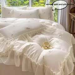 Elegante Rosa Bordado Bedding Set, Lace Duvet Cover Set, 1 Capa de Edredão, 2 Fronha, sem Núcleo, Quarto, Guest, 3Pcs - comprar online