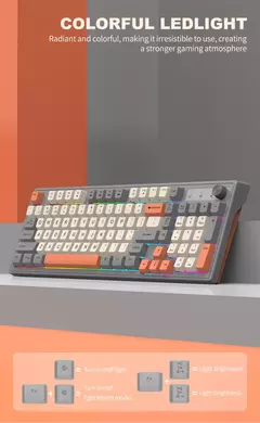 Imagem do Teclado sem fio multifuncional, Luz do arco-íris, 2.4G, Bluetooth, Conexão de modo duplo, Adequado para computador e laptop, 98 teclas