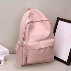 Mochila impermeável de grande capacidade para mulheres, mochila zíper suave, cor sólida, mochila casual para adolescentes, fonte de estudante