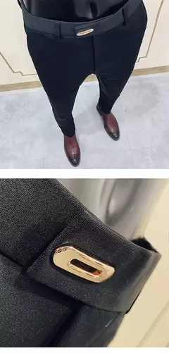 Calças justas de estiramento formal masculinas, calças casuais, roupa de cor sólida, calças de terno fashion - Wolf Magazine