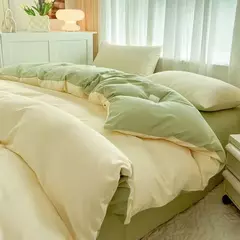 Conjunto de cama de tecido com escova de cor sólida, 2 lados, 4 peças, capa de edredom, fronha, lençol, colcha, único, queen, king size
