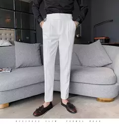 Imagem do Homens estilo britânico ternos calças novo masculino sólido calças de cintura alta alta qualidade formal magro ajuste negócio casual terno calças