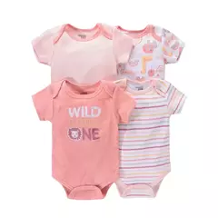 Recém-nascido manga curta em torno do pescoço macacão, onesies para bebês meninos e meninas, desenhos animados flores animais impressão, roupas infantis, 4pcs - Wolf Magazine