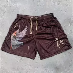 Calções de Ginásio Y2K para Homens e Mulheres, Angel Cross Impressão 3D, Casual Sports, Malha, Secagem Rápida, Respirável, Basquetebol, Verão, Unissex - loja online