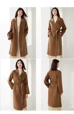 Casaco de lã dupla face feminino com cinto, fivela, 10% casaco de caxemira, cintura amarrada, top longo, moda outono e inverno, 90% lã, novo