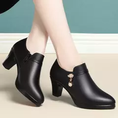 Imagem do Sapatos de couro macio para mulheres, boca profunda, sapatos únicos para mãe d
