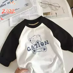Camisetas de manga comprida de algodão puro para meninos e meninas, camiseta infantil, roupa de bebê, elegante, nova, primavera e outono