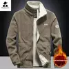 Inverno quente jaqueta de lã masculina escalada duplo engrossado bolso jaqueta ao ar livre gola alta à prova vento esqui moletom casaco masculino