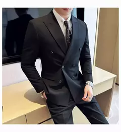 Fato de trespassado estilo britânico masculino, negócio formal, slim fit, smoking casual, festa de casamento, conjunto de 3 peças - comprar online