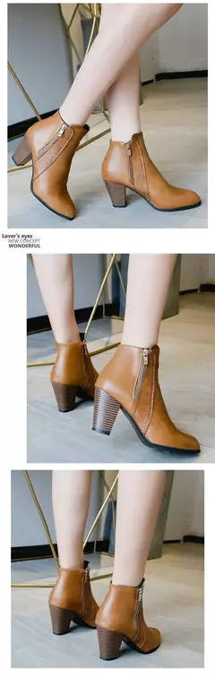 2024 novas senhoras de outono bota de salto grosso ao ar livre sapato antiderrapante retro zíper moda botas conforto sapatos femininos casuais botas - comprar online