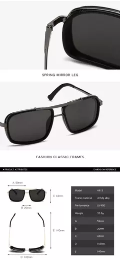 Óculos de sol masculino Punk, Aviator Square, Uv400, Twin-Beam, Novo - comprar online