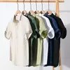 Camisa de linho de algodão manga curta masculina, cor sólida, simples, blusas casuais, tops finos respiráveis básicos, alta qualidade, moda verão