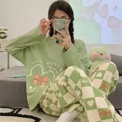 Fato de pijama feminino de manga comprida, roupa larga, tamanho grande, modelos, primavera, outono, inverno, novo - Wolf Magazine