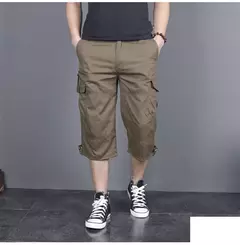 Calção de carga de comprimento longo masculino, calça Capri de algodão elástica casual com vários bolsos, curto tático militar, calções quentes, verão, 5XL na internet