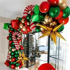 Imagem do Decorações balões de natal guirlanda arco vermelho metálico ouro com homem de gengibre estrelas balão foil para decoração de festa de natal