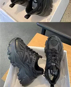 2024 novo verão preto chunky tênis casuais feminino nova moda plataforma sapatos esportivos femininos malha sapatos de plataforma de couro na internet