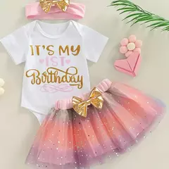 Bodysuits de manga curta para bebês, macacão recém-nascido, pettiskirt para criança, presentes de aniversário, roupas de festa 12m, 3 peças - Wolf Magazine