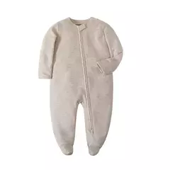 Imagem do Pijama recém-nascido com zíper, macacão menina e menino, macacão manga comprida, roupa de algodão, moda branca sólida, 0-12 meses, primavera