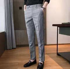 Xadrez masculino anti-rugas calças cortadas, roupas de grife casual, terno masculino reto, verão, fino, barato, designer, cheque, 9