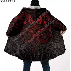 Manto com capuz unisex à prova de vento, casaco casual, símbolo de tatuagem viking, corvo e odin, sobretudo grosso e quente, casaco masculino, símbolo na internet