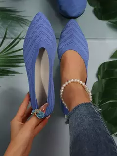 Sapatos baixos de dedo apontado para mulheres, Cor sólida, Sapatos de malha, Mocassins casuais, Sapatilhas respiráveis - comprar online