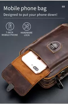 BULLCAPTAIN-Pacotes de Cintura de Couro Genuíno para Homens, Cinto Casual, Bolsa de Telefone Móvel 100% Couro Pequena Bolsa de Ombro - comprar online