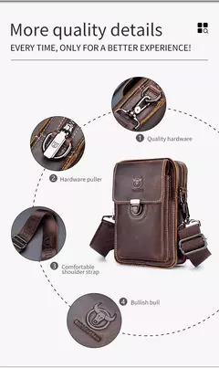 BULLCAPTAIN-Pacotes de Cintura de Couro Genuíno para Homens, Cinto Casual, Bolsa de Telefone Móvel 100% Couro Pequena Bolsa de Ombro - comprar online