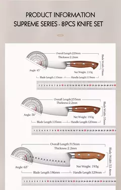 HEZHEN-Aço e Madeira Red Handle Kitchen Knife Set, Tesoura Titular, Nitidez Rod, Acessórios, 1.4116 Aço, 8 PCs