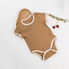 Imagem do Unisex manga curta cor sólida macacão, roupas de bebê, splicing e cores contrastantes, novo, 0 a 2 anos