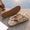 Sandálias de corda trançada feminina, estilo casual tradicional, criatividade simples, sapatos de verão