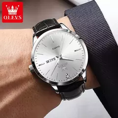 OLEVS-Relógio Quartz Masculino, Relógio de Pulso em Couro, Big Dial, Calendário Duplo, Impermeável, Luminoso, Top Brand, Moda, 2935, 43mm - Wolf Magazine