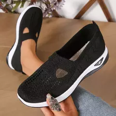 Imagem do Sapatos mistos de tricô elástico para mulheres, mocassins de plataforma respirável de malha externa, sapatilhas leves resistentes ao desgaste, verão