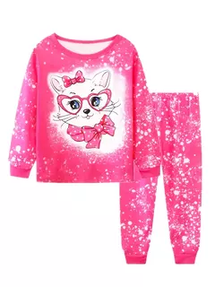 Unicórnio cartoon pijama para meninas, manga longa, duas peças set na internet