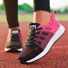 Imagem do Tênis respiráveis para mulheres, sapatos vulcanizados, sapatilhas de renda, tecido de malha, calçado feminino, liso, novo, moda, 2024