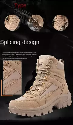 Botas táticas impermeáveis masculinas, Combat Ankle Boot, Sapatos de segurança de trabalho, Trekking, Preto, Trekking, Tamanho grande na internet
