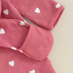 Imagem do Pudcoco-macacão de bebê menina com estampa de coração, manga comprida para os pés, com zíper e bandana de 0 a 6 anos