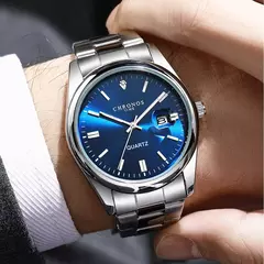 CHRONOS-Relógio de pulso masculino quartzo em aço inoxidável, impermeável, data luminosa, luxo, relógio masculino, Top Brand