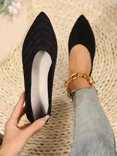 Sapatilhas femininas de malha, sapatilhas casuais, dedo do pé pontiagudo, mocassins para barcos de escritório, cor sólida, novo, 2022, 2024